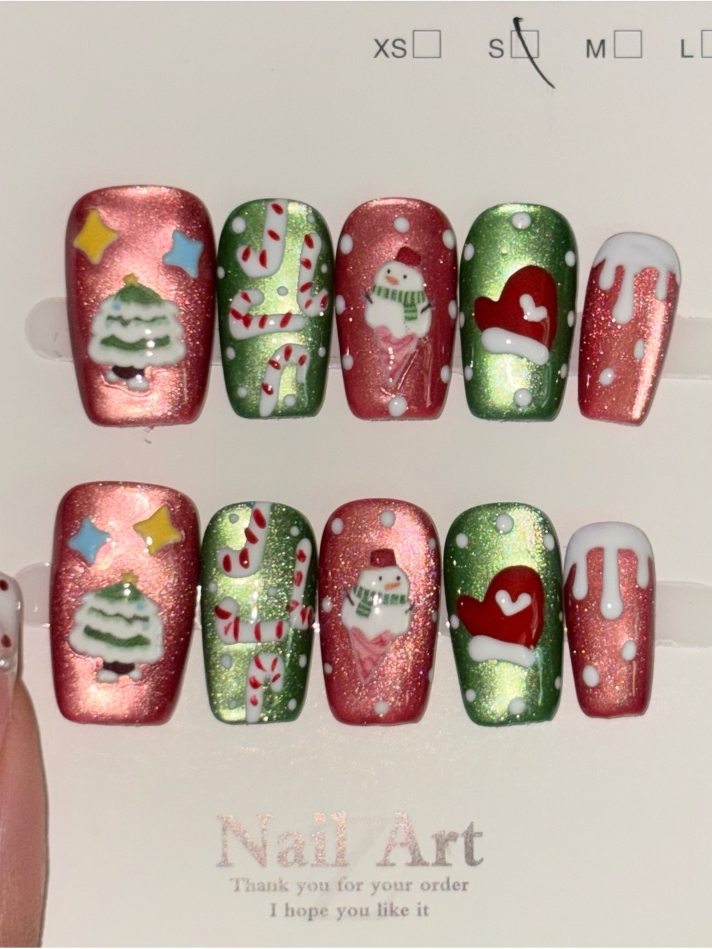 Festive Green & Red Christmas Press-On Nail Set